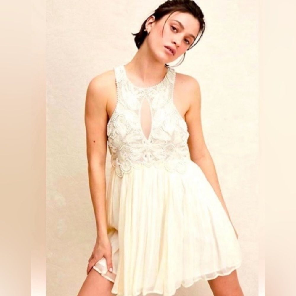 Free People Ivory Pearlie Mini Dress Size 14 Brand New W/O Tags
